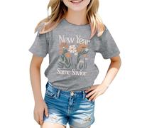 Xiaojiu Enfant T-Shirt À Manches Courtes pour Adolescentes avec Design Imprimé Tendance Et Confortable pour Un Style Décontracté Quotidien (Gris, 6-7 Ans)