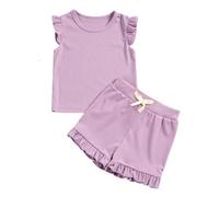Xiaojiu Enfant Tenues d'été pour Filles Ensemble 2 pièces sans Manches Haut décontracté et Short à élastique idéal Plage école fêtes Yoga Jeux Enfants 1 à 6 Ans(Violet, 5-6 Ans)
