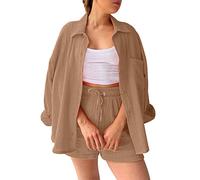 Xiaojiu Ensemble Lounge Femme Chill Short Musulmane Product Classification Women'S Shorts Suit | Product Title Décontracté Pour Femmes Avec Chemise Ample Et Haute Kaki # 1 Xxl