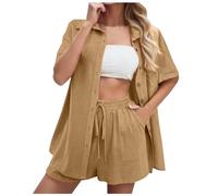 Xiaojiu Ensemble Lounge Femme Chill Short Musulmane Product Classification Women'S Shorts Suit | Product Title Décontracté Pour Femmes Avec Chemise Ample Et Haute Kaki # 2 S