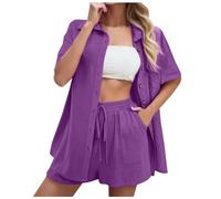 Xiaojiu Ensemble Lounge Femme Chill Short Musulmane Product Classification Women'S Shorts Suit | Product Title Décontracté Pour Femmes Avec Chemise Ample Et Haute Violet # 2 M