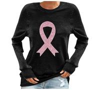 Xiaojiu Femme Cancer du Sein Octobre Rose Ruban T-Shirt, D'octobre Rose Chemise Oversize Femme Coton Tee Shirt Rouge T-Shirt Noir Haut Ete Fluide Ample Grande Taille Top S
