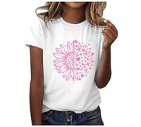 Xiaojiu Femme Cancer du Sein Sensibilisation Ruban Rose Octobre Cadeau T-Shirt, Cancer du Sein Octobre Rose Tee Shirts Chemisier Femme Manche Courte Blanc Tee Shirt Chic Et El L