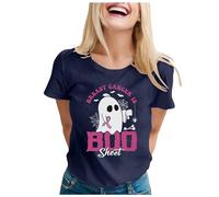 Xiaojiu Femme Ruban Rose Cancer du Sein Octobre Rose T-Shirt avec Col en V, Chemise Femme Chic Chemise Double Gaze Tee Shirt Couple Tunique Grande Taille Haut XXL