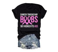 Xiaojiu Femme Ruban Rose Cancer du Sein Octobre Rose T-Shirt avec Col en V, Chemise Femme Chic Chemise Double Gaze Tee Shirt Couple Tunique Grande Taille Haut S