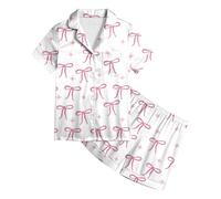 Xiaojiu Fille Ensemble d'été pour Filles Ensemble Deux pièces Haut Manches Courtes imprimé nœud Short élastique Tenue Confortable légère(Enfant, 4-5 Ans)