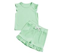 Xiaojiu Fille Ensemble Estival Deux Pièces Fille Haut sans Manches Short Élastique Tenue Décontractée Plage École Fête Yoga Jeux Bébé 1-6 Ans(Tout-Petit, 1-2 Ans)