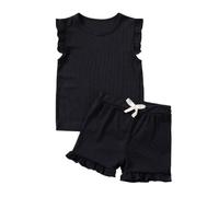 Xiaojiu Fille Ensemble Estival Deux Pièces Fille Haut sans Manches Short Élastique Tenue Décontractée Plage École Fête Yoga Jeux Bébé 1-6 Ans(Tout-Petit, 1-2 Ans)