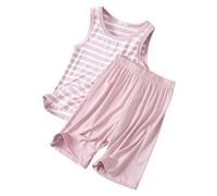 Xiaojiu Garçon Débardeur rayé Deux pièces pour Enfants, Outfit d'été Ample sans Manches pour garçons et Filles Fines, vêtements de détente climatisés(Enfant, 6-7 Ans)