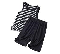 Xiaojiu Garçon Débardeur rayé Deux pièces pour Enfants, Outfit d'été Ample sans Manches pour garçons et Filles Fines, vêtements de détente climatisés(Enfant, 3-4 Ans)