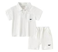 Xiaojiu Garçon Ensemble de Tenues Décontractées pour Garçons Chemise et Short d'Été Haut et Bas Deux Pièces Style Gentleman Idéal pour Plage École Fête Printemps(Enfant, 6-7 Ans)