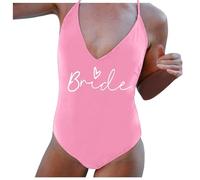 Xiaojiu Maillot De Bain Femme 1 Pieces Grande Taille Catégorie De Maillots Bain Swimwears One Ensemble Élégant sans Manches À Col en V Motif Imprimé Lanières Fines Tendance pour Femme(Rose, S)