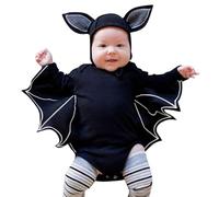Xiaojiu Nourrisson Boys Romper& Jumpsuit - Chauve-Souris Pour Bébé Barboteuse Noire À Manches Longues Avec Chapeaux Noir 6-12 Mois
