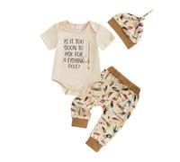 Xiaojiu Nourrisson Ensemble Trois pièces imprimé Alphabet pour garçon Body et Pantalon décontracté idéal bébé et Tout-Petit Mode Quotidien Confort Optimal(Brun, 6-9 Mois)