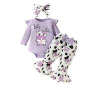Xiaojiu Nourrisson Tenue Complète Pour Bébé Fille En Côtelée Avec Imprimé Vache Laitière Et Pantalon Cloche Violet 9-12 Mois