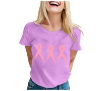 Xiaojiu Octobre Rose Cancer du Sein Battement de Coeur Ruban Femme T-Shirt, Top Rose Fushia Femme Chemise Hawaienne Bleu Tee Shirt Manche Longue Coton T-Shirts Chic Femm L