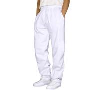 Xiaojiu Pantalons Hip Hop Décontractés pour Hommes| Pantalon d'entraînement à Lacets à Manchette Unie avec Poches Style Urbain Polyvalent pour Quotidien(Blanc, M)