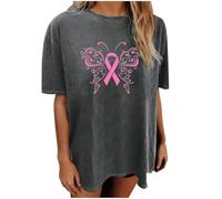Xiaojiu Papillon Femme T-Shirt avec Col en V, Tee Shirt Rose Femme Col V Breast Cancer Awareness Tee Shirt Blanc T-Shirt Personnalisé Haut Rouge Top Rose Poudré Fe XL
