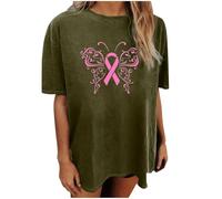Xiaojiu Papillon Femme T-Shirt avec Col en V, Tee Shirt Rose Femme Col V Breast Cancer Awareness Tee Shirt Blanc T-Shirt Personnalisé Haut Rouge Top Rose Poudré Fe M