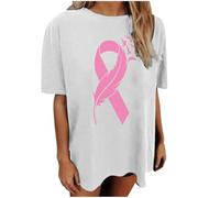 Xiaojiu Papillon Femme T-Shirt avec Col en V, Tee Shirt Rose Femme Col V Breast Cancer Awareness Tee Shirt Blanc T-Shirt Personnalisé Haut Rouge Top Rose Poudré Fe XXL