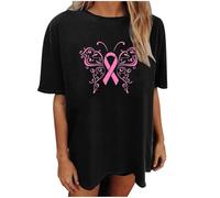 Xiaojiu Papillon Femme T-Shirt avec Col en V, Tee Shirt Rose Femme Col V Breast Cancer Awareness Tee Shirt Blanc T-Shirt Personnalisé Haut Rouge Top Rose Poudré Fe L