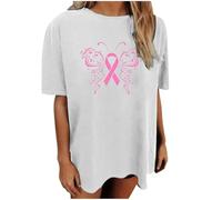 Xiaojiu Papillon Femme T-Shirt avec Col en V, Tee Shirt Rose Femme Col V Breast Cancer Awareness Tee Shirt Blanc T-Shirt Personnalisé Haut Rouge Top Rose Poudré Fe XXL