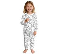 Xiaojiu Pyjama Filles Imprimé Gribouillages Doux 2 Pièces Vêtement De Nuit Confortable Et Mignon avec Personnage De Dessin Animé pour La Rentrée Et Les Activités Quotidiennes Enfant 4-5 Ans