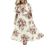 Xiaojiu Robe Ete Femme Sexy,Robes pour Femmes Robes D'Été Élégant Longue Jupe Chic Et Elegant De Soiree Pas Cher Sexy(65Jaune,5XL)