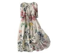 Xiaojiu Robe Femme Ete Fluide,Robe D'Été Chic Été Pas Cher Relaxed Fit Manches Courtes Col en V Longue Et Elegant sans Butterfly Wing T(14Blanc,XXL)