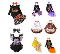 Xiaojiu Robe Halloween Fille, Vetement Bebe Fille Halloween Tenue Noel Bebe Mon Premier Ensemble Deguisement Body + Tutu Nourrisson 0-3 Mois