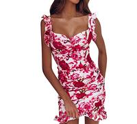 Xiaojiu Robe Sexy Femme,Robe Ete Femme Mi Longue Fluide sans Manches Courte Devant Derriere De Soiree Chic Et Glamour Cocktail M(75Rose02,M)
