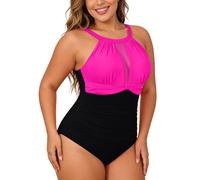 Xiaojiu Short De Bain Femme Maillot Une Pièce Estivale Tendance Élégant sans Couture Et Couverture Intégrale pour Femmes - Catégorie Swimwears One(Rose Vif2, L)