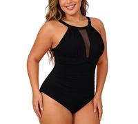 Xiaojiu Short De Bain Femme Maillot Une Pièce Estivale Tendance Élégant sans Couture Et Couverture Intégrale pour Femmes - Catégorie Swimwears One(Le Noir, XXL)