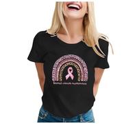 Xiaojiu T Shirt Femme Grande Taille, Ruban Rose Cancer du Sein Octobre Rose Shirt Sensibilisation Tee-Shirt Femme Blanc T-Shirt Noir Chemisier Blanc Top Chic Et Él XL