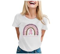 Xiaojiu T Shirt Femme Grande Taille, Ruban Rose Cancer du Sein Octobre Rose Shirt Sensibilisation Tee-Shirt Femme Blanc T-Shirt Noir Chemisier Blanc Top Chic Et Él L