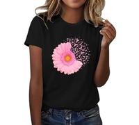 Xiaojiu T Shirt Femme Grande Taille, Ruban Rose Cancer du Sein Octobre Rose Shirt Sensibilisation Tee-Shirt Femme Blanc T-Shirt Noir Chemisier Blanc Top Chic Et Él S