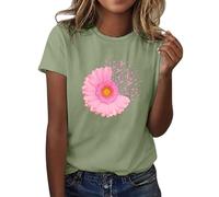 Xiaojiu T Shirt Femme Grande Taille, Ruban Rose Cancer du Sein Octobre Rose Shirt Sensibilisation Tee-Shirt Femme Blanc T-Shirt Noir Chemisier Blanc Top Chic Et Él XXL