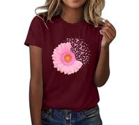 Xiaojiu T Shirt Femme Grande Taille, Ruban Rose Cancer du Sein Octobre Rose Shirt Sensibilisation Tee-Shirt Femme Blanc T-Shirt Noir Chemisier Blanc Top Chic Et Él S