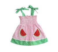 Xiaojiu Tout-Petit Combinaison-Robe sans Manches à Carreaux pour Filles brodée de pastèques et Bretelles légèreté Estivale Design Polyvalent et Pratique(Fille, 12-18 Mois)