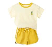 Xiaojiu Tout-petit Ensemble two pièces pour filles imprimé floral tee-shirt léger et short polyvalent pour plage école et fête design fleuri coupe confortable prêt à quotidien(Fille, 1-2 ans)