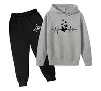 Xiaojiu Tout-Petit Girls Outfits Set - Ensemble Enfant À Capuche Manches Longues Pull Et Pantalon Uniforme Chaud Idéal pour Garçon Et Fille Tenue Complète pour Tout-Petits Argenté 18-24 Mois