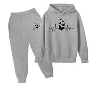 Xiaojiu Tout-Petit Girls Outfits Set - Ensemble Enfant À Capuche Manches Longues Pull Et Pantalon Uniforme Chaud Idéal pour Garçon Et Fille Tenue Complète pour Tout-Petits Gris 18-24 Mois