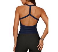 Xiaoliny Débardeur Femme Col Halter Tricoté Côtelé Haut d'Été Chic et Élégant Dos Nu Crop Top Ajustée T-Shirt sans Manches Slim Fit Tops de Sport Casual Basique Camisole pour Yoga Fitness Soirée