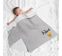 XIAOMA Couverture Bébé Personnalisée avec Prénom Brodé,Plaid Enfant Personnalisé,Cadeau Naissance Garçon Fille,Doudou Maternelle pour Sieste,Idéale pour Baptême de Bebe(Gris)