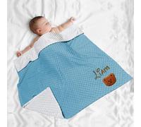 XIAOMA Couverture Bébé Personnalisée avec Prénom Brodé,Plaid Enfant Personnalisé,Cadeau Naissance Garçon Fille,Doudou Maternelle pour Sieste,Idéale pour Baptême de Bebe(Bleu foncé)