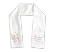 XIAOMA Écharpe de Baptême Personnalisée Enfant, Écharpe Communion Brodée Prénom et Date, Écharpe Blanche Satin Ange ou Croix, Cadeau Baptême Fille Garçon avec Coffret Cadeau, Personnalisation 48h