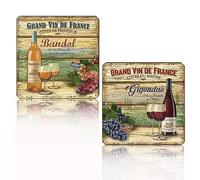 XIAOMA Lot de 2 Grand Plaque Metal Vintage avec Vin Grain de Raisin - France Affiche Publicitaire en Métallique Rétro Wine,Décoration Murale pour Maison Cafe Bar Cuisine Pub,Cadeau 30X30cm