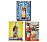 XIAOMA Lot de 3 Plaque Metal Vintage Apéritif - Affiche Cocktail - Poster Publicitaire Rétro Tôle decorative pour Bar,Pub,Club,Fête et Cave,Cuisine,Bodega, Bar Décoration Accessoire 20x30cm
