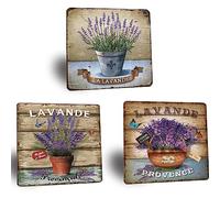 XIAOMA Lot de 3 Plaque Metal Vintage pour Décoration Murale de Jardin,Fleurs Lavande de Provence,Idée de Cadeau pour Maison Cuisine Ferme Magasin 30,5 X 30,5cm-Style B
