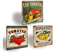 XIAOMA Lot de 3 Plaque Métal Vintage Tomates - Cadeau pour la Cuisine Restaurant Maison,Rétro Étain Signe Tableau Cuisine Decoration Murale Fruits Français Poster Métallique 30,5x30,5cm